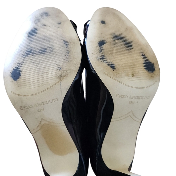 Enzo Angiolini Elegant Black Peep-Toe Heels With Ruffle And Bow Accent - Picture 5 of 5